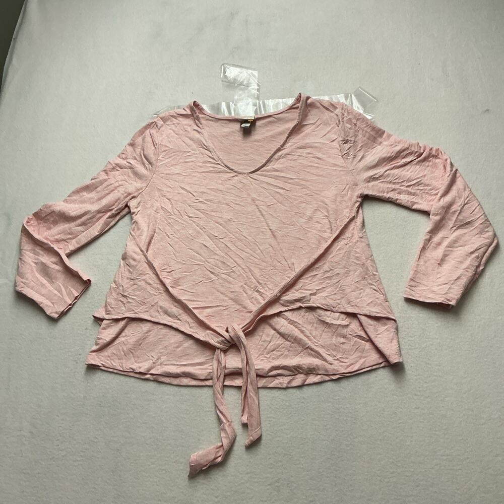 NEW a.n.d e a w y pink top long sleeve front tie sz M new casual v-neckline,4306